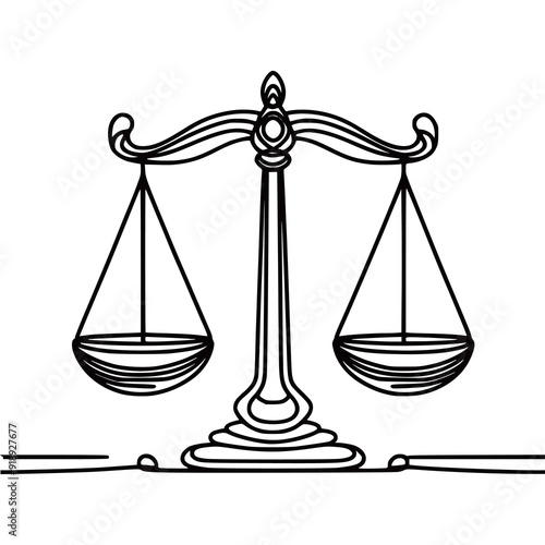 Continuous Line draw Scales of Justice Icon vector illustration on white background generated Ai