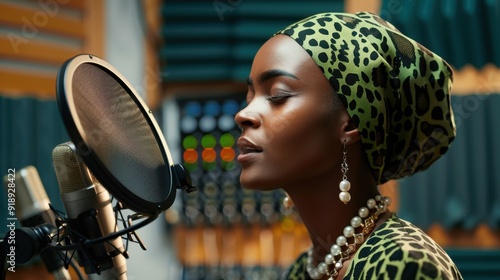 The singer with leopard headscarf photo