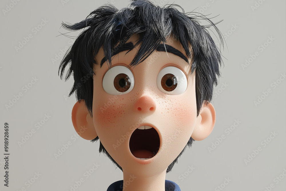 Shocked scared amazed cartoon character adult man male guy person portrait in 3d style design on light background. Human people feelings expression concept Shocked scared amazed cartoon character adult man male guy person portrait in 3d style design on light background. Human people feelings expression concept