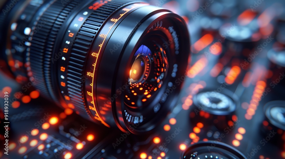 Close-up of an old camera photo lens that is still in good condition. AI generated image Close-up of an old camera photo lens that is still in good condition. AI generated image