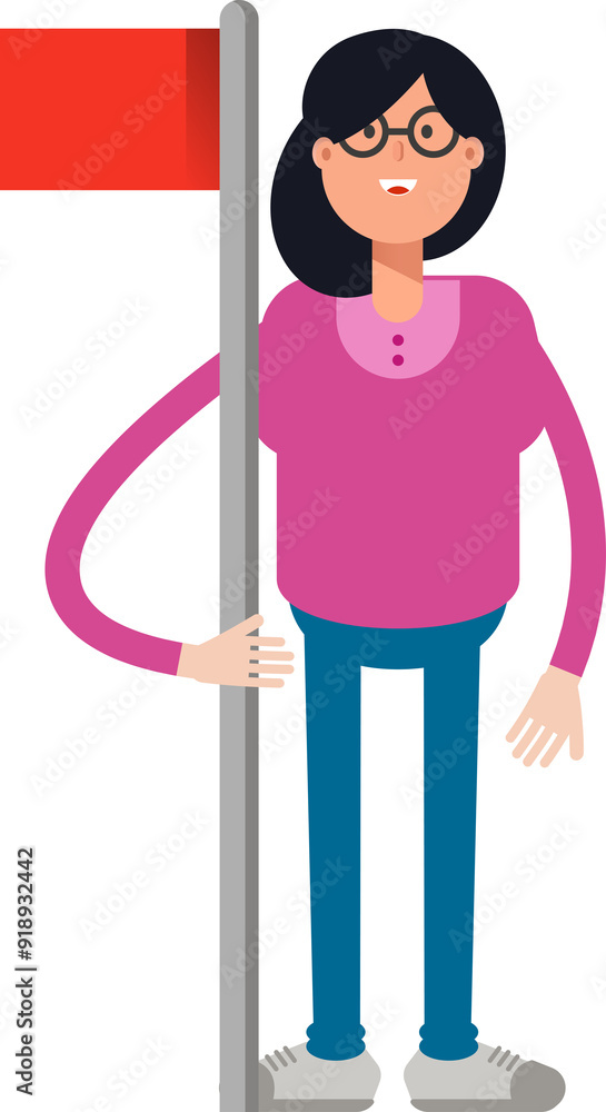 Fototapeta premium Woman Character Holding Flag Pole 