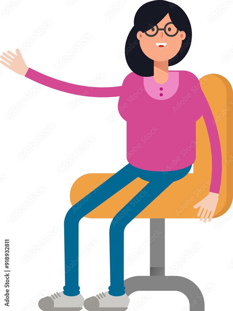 Fototapeta premium Woman Character Sitting on Office Chair 