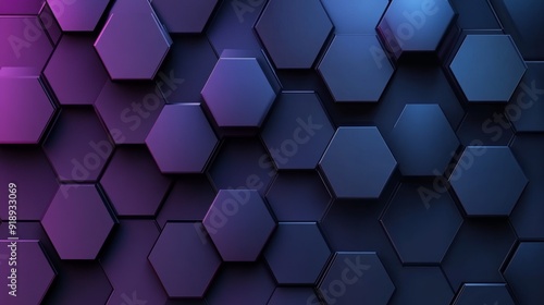 Abstract 3D hexagon design, deep blues and purples, dynamic depth and shadows