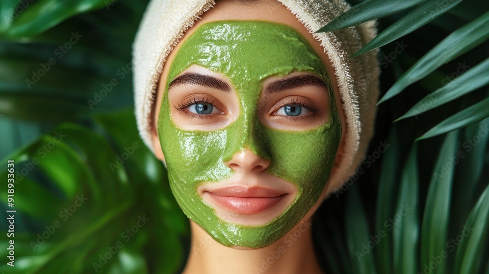 Woman with green face mask Woman with green face mask