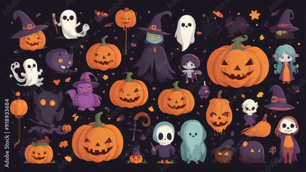 halloween cartoon vectors, 2d, flat, cute halloween cartoon vectors, 2d, flat, cute