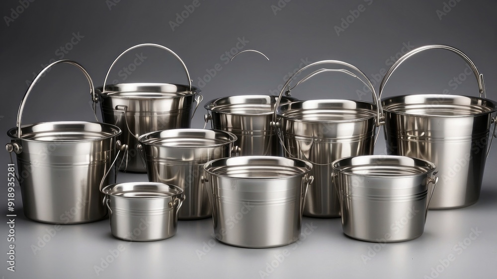 Array_of_several_serving_buckets_made_of_stai Array_of_several_serving_buckets_made_of_stai