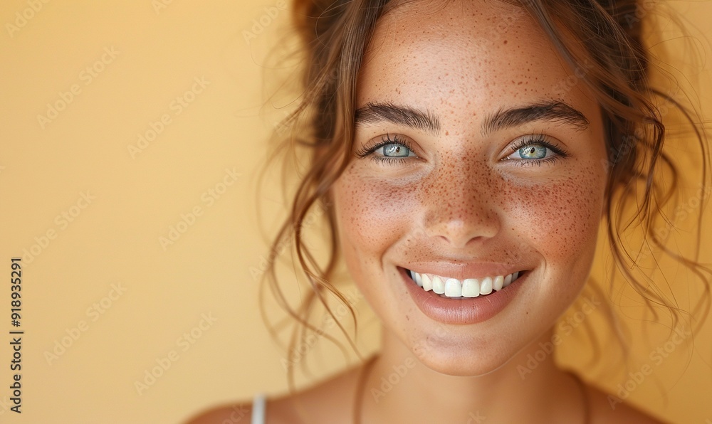 toothy smiling young woman with shiny glowing perfect facial skin in studio. toothy smiling young woman with shiny glowing perfect facial skin in studio.