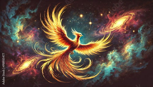 宇宙を舞う金色の鳳凰