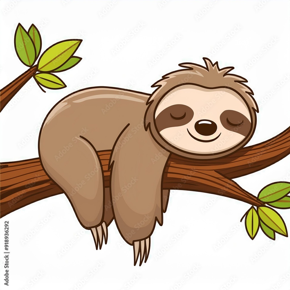 Cartoon sloth sleeping on tree branch. Vector illustration isolated on white background Cartoon sloth sleeping on tree branch. Vector illustration isolated on white background