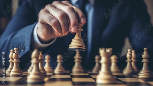 Wallpaper Mural Businessman moving chess piece on chess board game Torontodigital.ca