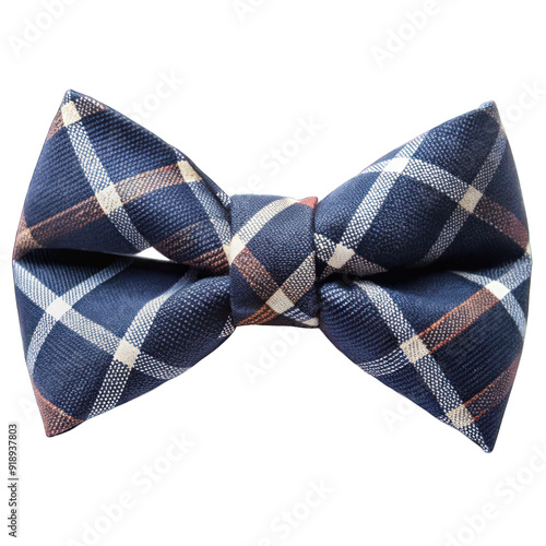 Plaid navy blue bow tie isolated on transparent background