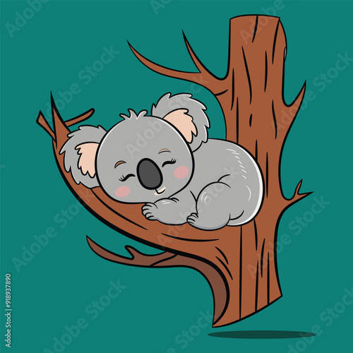 Cute koala sleeping on tree cartoon sleepy character illustration animal nature icon
