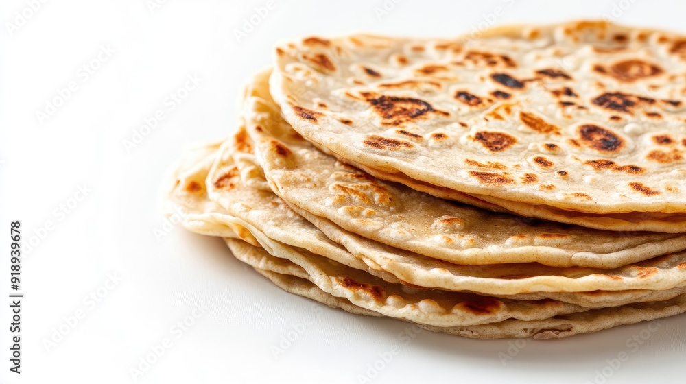 A serving of aloo paratha on a clean white background with space for text or logos. A serving of aloo paratha on a clean white background with space for text or logos.
