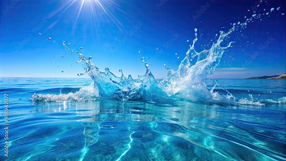 Fototapeta premium Refreshing splash in the vibrant blue sea, ocean, water, wave, splashing, summer, vacation, beach, tropical, refreshing