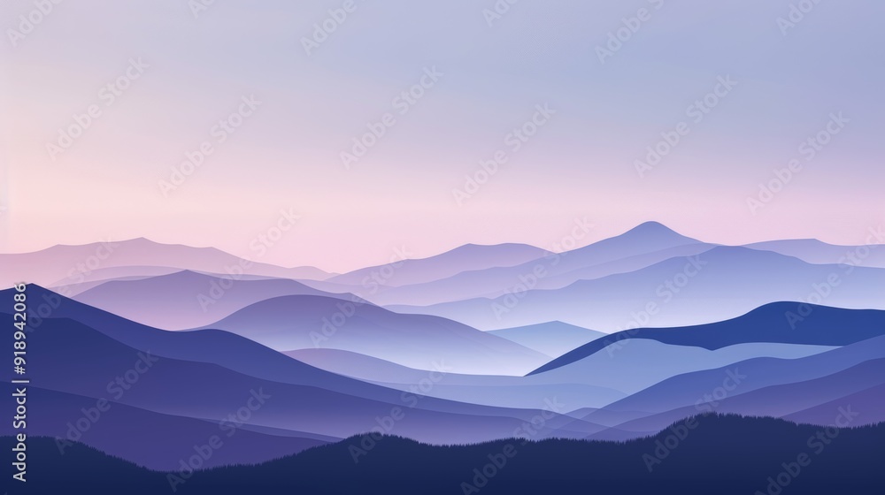 Serene Landscape of Rolling Hills at Dusk with Layers of Soft Blue and Purple Tones Serene Landscape of Rolling Hills at Dusk with Layers of Soft Blue and Purple Tones