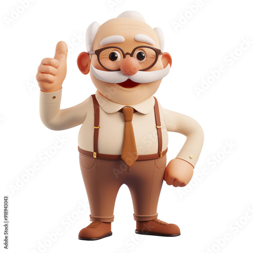 Cartoon grandfather with thumb up 3d