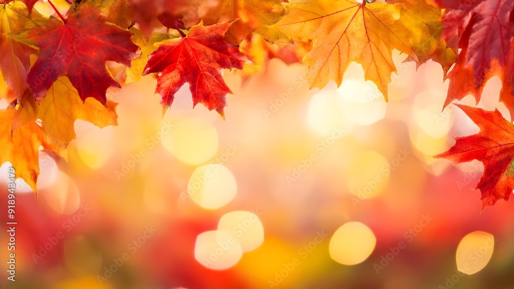 A beautiful autumn landscape with vibrant foliage in the park, where leaves gently fall, creating a natural backdrop A beautiful autumn landscape with vibrant foliage in the park, where leaves gently fall, creating a natural backdrop