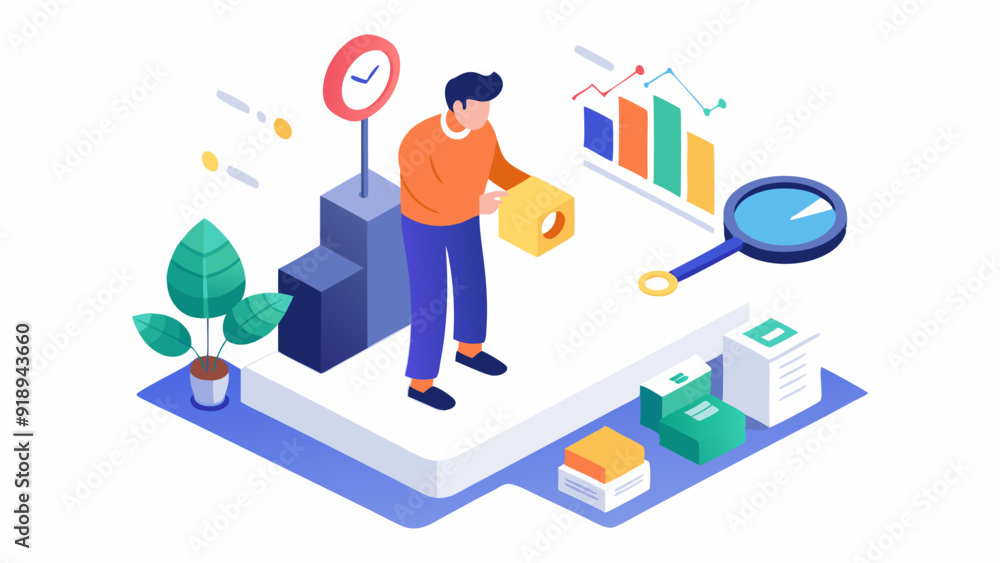 Isometric illustration design concept. Analyze data and search SEO optimization flat illustration design Isometric illustration design concept. Analyze data and search SEO optimization flat illustration design