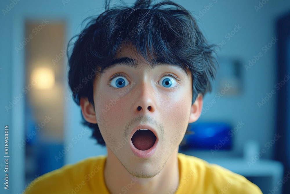 Shocked scared amazed cartoon character adult man male guy person portrait in 3d style design on light background. Human people feelings expression concept Shocked scared amazed cartoon character adult man male guy person portrait in 3d style design on light background. Human people feelings expression concept