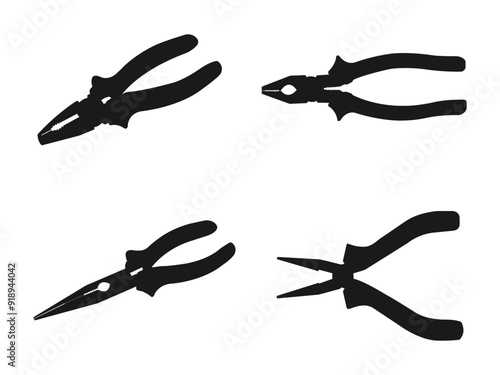 Needle nose Pliers silhouette vector black color isolated. Electrician, construction worker, repairman hand work tool, vector illustration. vector silhouette illustration isolated on white background.
