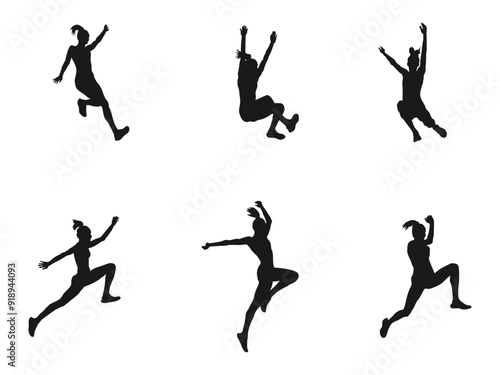 triple jump woman athlete jumper black silhouette. This is long jump disciplines of athletics vector.triple jump silhouette collection set. vector silhouette illustration isolated on white background.