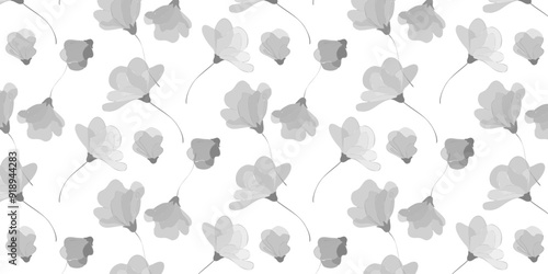 Seamless pattern, leaves, abstract flowers, ornament, texture, contours