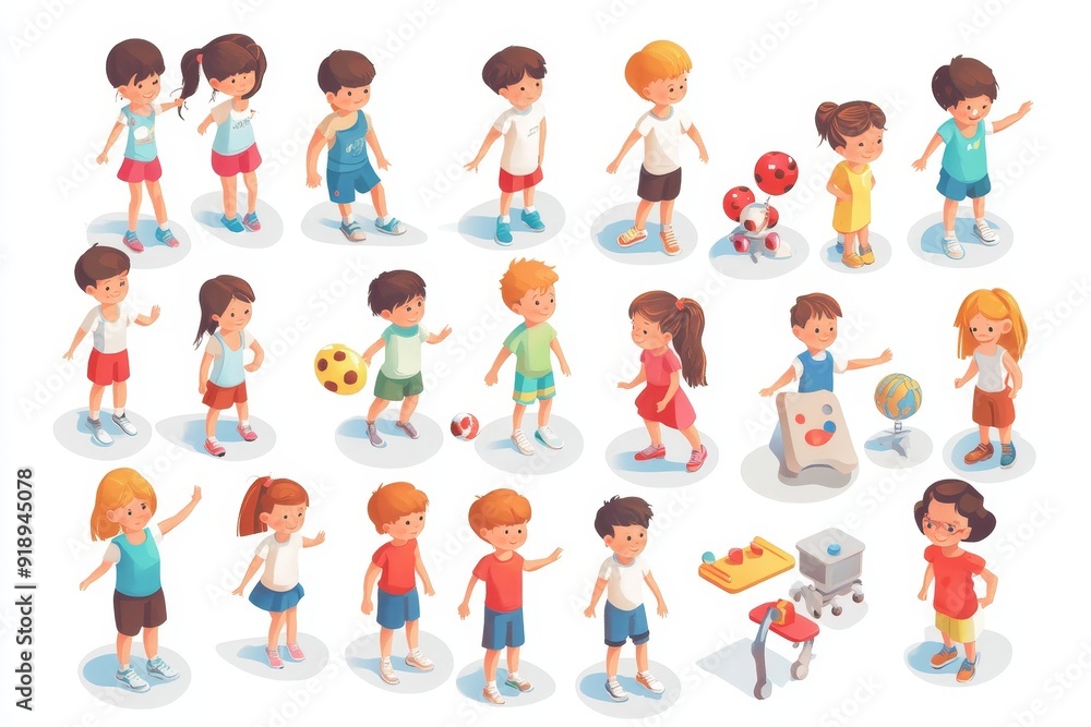 collection of isometric children, Generative AI collection of isometric children, Generative AI