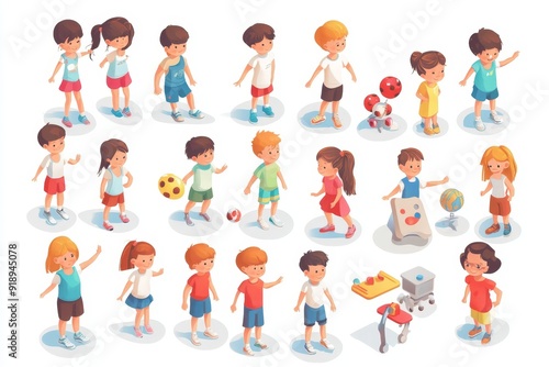 collection of isometric children, Generative AI