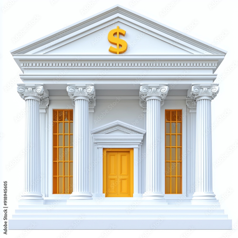 Obraz premium Classical Bank Building with Golden Dollar Sign