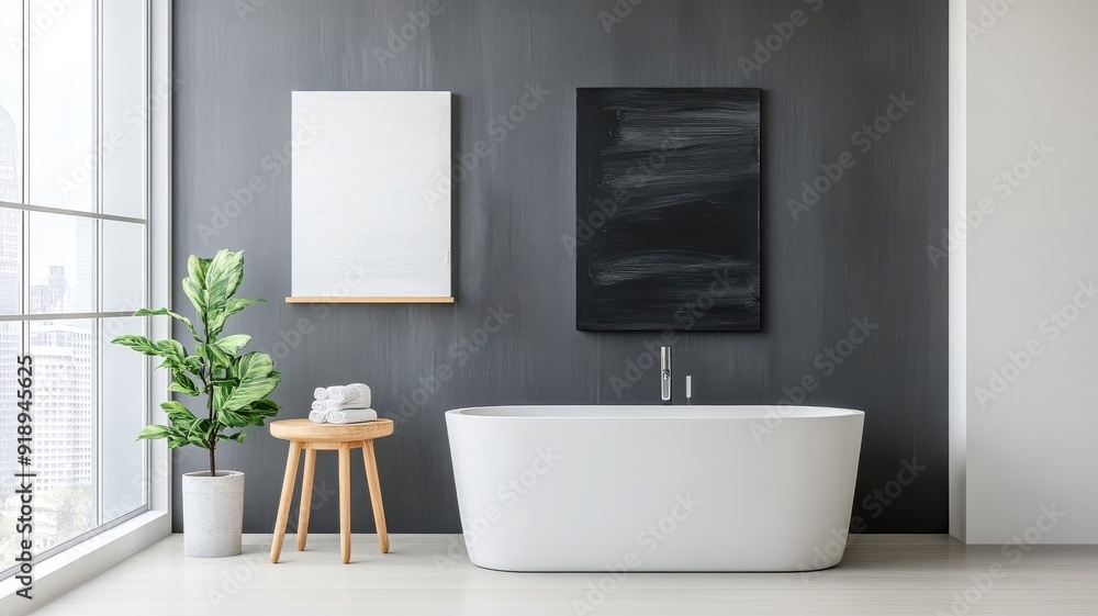 Fototapeta premium Black and white modern art mural wallpaper with dramatic brushstrokes.