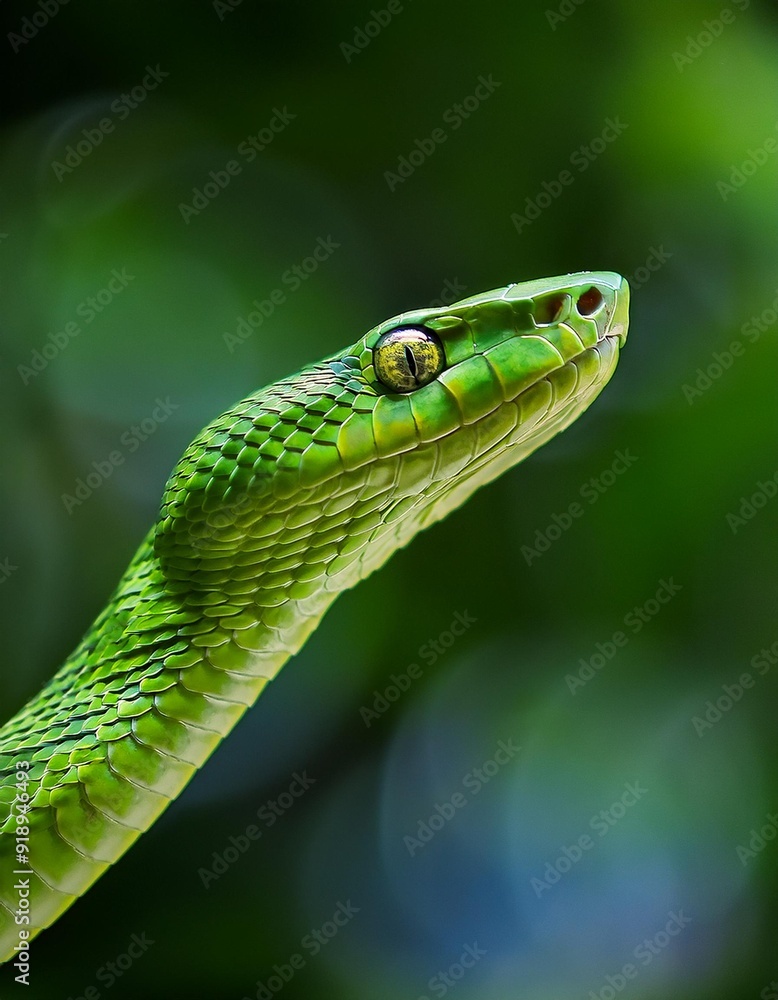 Close up view of a dangerous green snake Close up view of a dangerous green snake