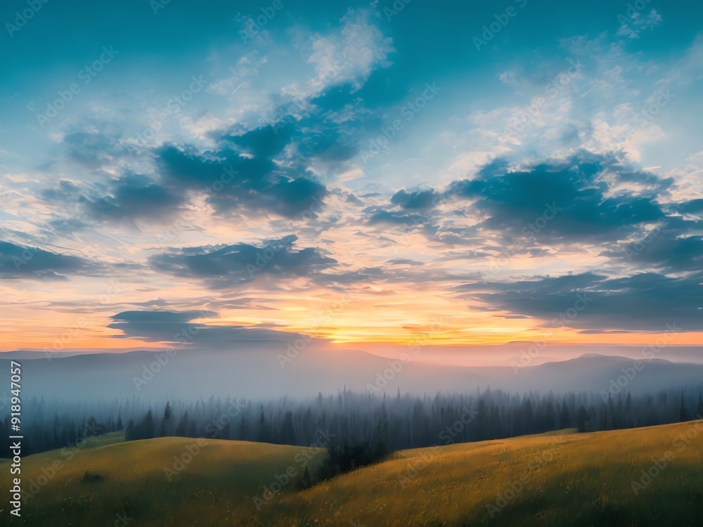 Obraz premium An image of a hazy ethereal atmosphere landscape at sunrise