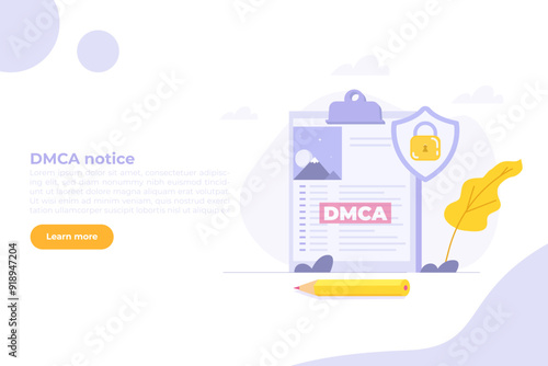 DMCA notice, intellectual property right, copyright infringing material concept. Vector illustration.