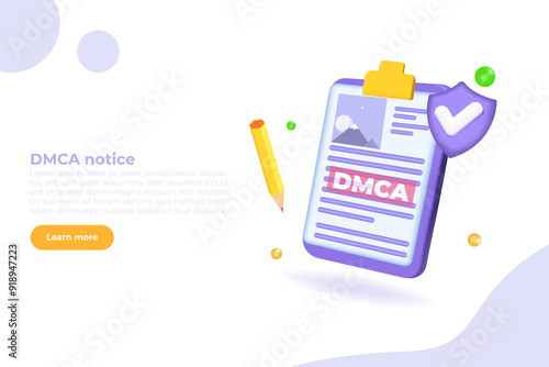 DMCA notice, intellectual property right, copyright infringing material concept. Vector illustration. photo