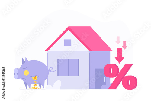 Real estate stock risk, foreclosure house, economic recession concept. Vector illustration.