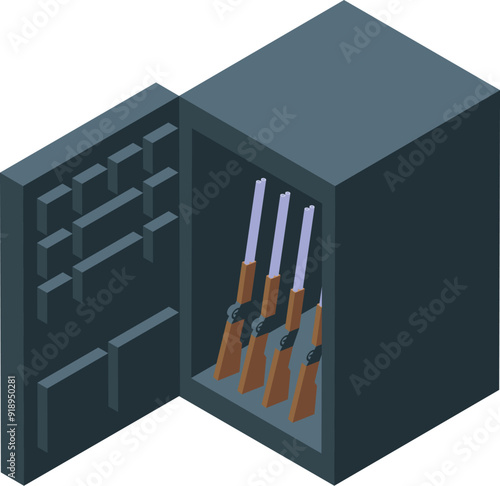 Open empty metal safe for weapons storage is keeping rifles, providing safety and security