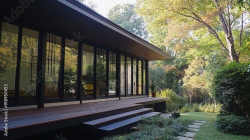 Modern House With Large Windows and Wooden Deck