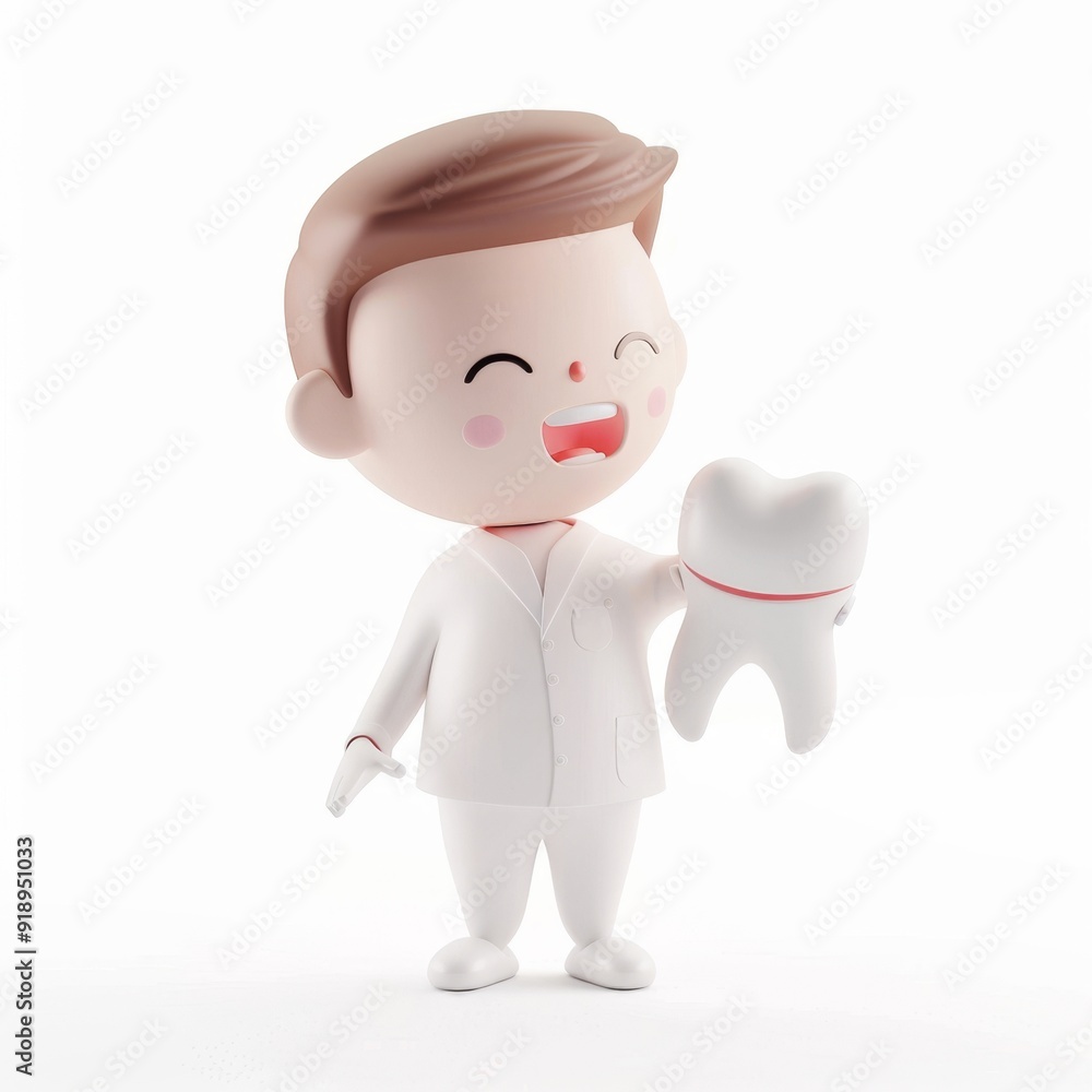 Cute dentist character with a tooth in his hand in a car in 3D style on a white background
Cute dentist character with a tooth in his hand in a car in 3D style on a white background
