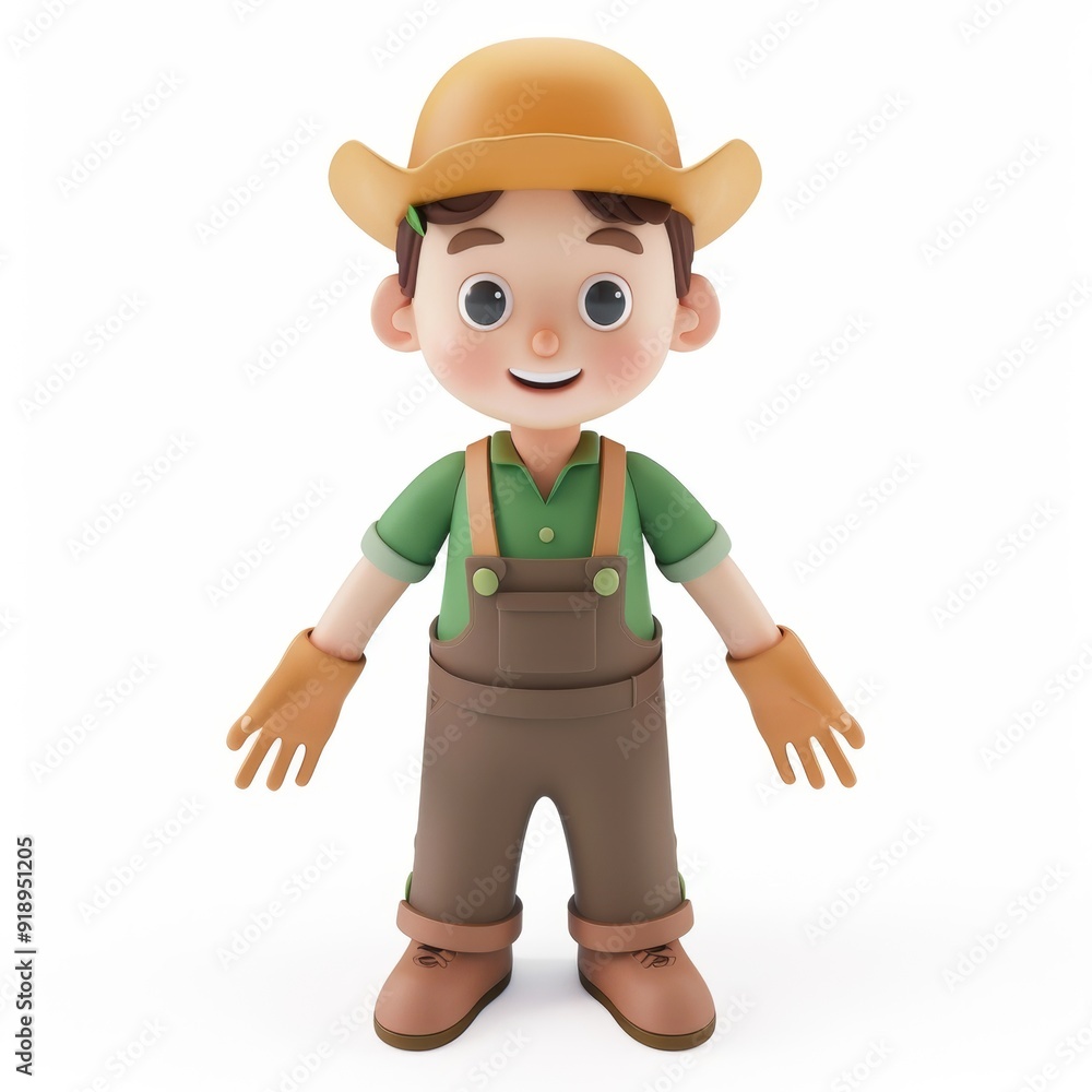 Obraz premium Cute farmer character 3D style on a white background 