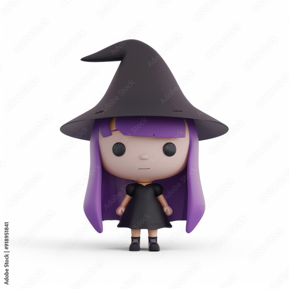 Cute witch character in a hat with purple hair in 3d style on a white background
Cute witch character in a hat with purple hair in 3d style on a white background