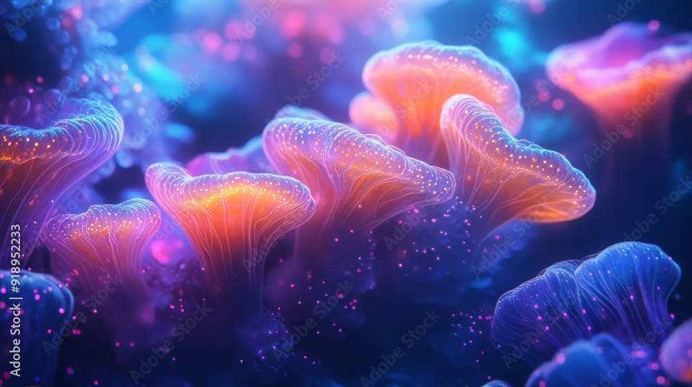 Fototapeta premium Bioluminescent Sea Life with Neon Glow