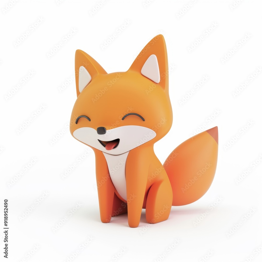 Fototapeta premium Funny fox character in 3D style on a white background. 
