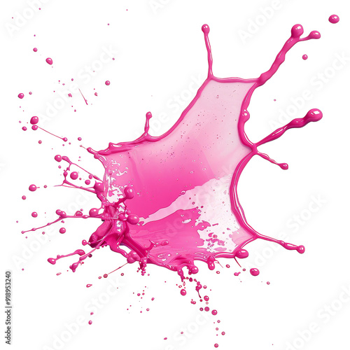 Isolated Pink Ink Splash with Dynamic Droplets and Texture. photo