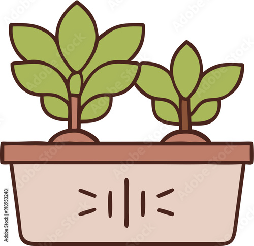 aoutomatic plant watering system, plant as a dwarf jade plant, icon colored outline