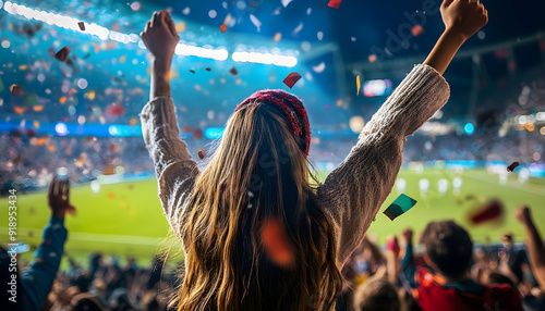 A match in a large stadium, everyone cheered happily