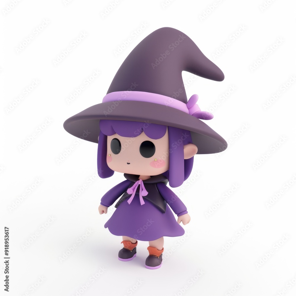 Funny witch character with purple hair in 3D style on a white background
Funny witch character with purple hair in 3D style on a white background