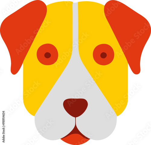 pensive dog looking forward, icon colored shapes