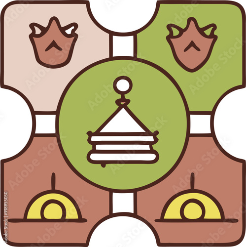 logotipo con 4 coronas de rey doradas, y fondo vinotinto, icon colored outline