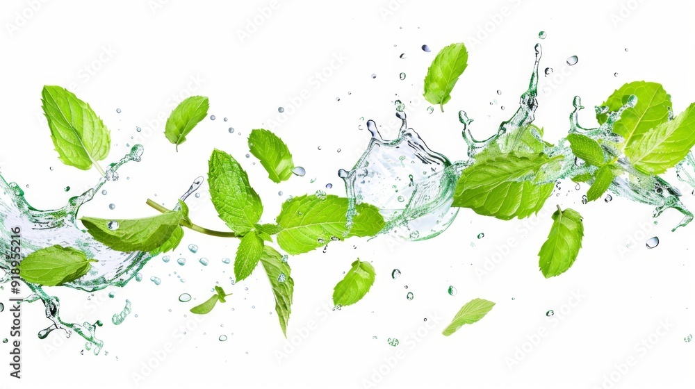 Mint and water splashes on white background
Mint and water splashes on white background