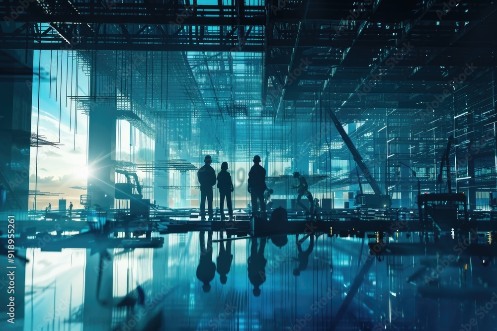 Group of people standing in a large building, could be used as a background for various events or presentations Group of people standing in a large building, could be used as a background for various events or presentations